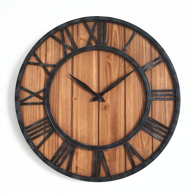 Relojes de pared de madera maciza silenciosa de gran tamaño y metal de bronce vintage de estilo rústico de granja de 18 pulgadas