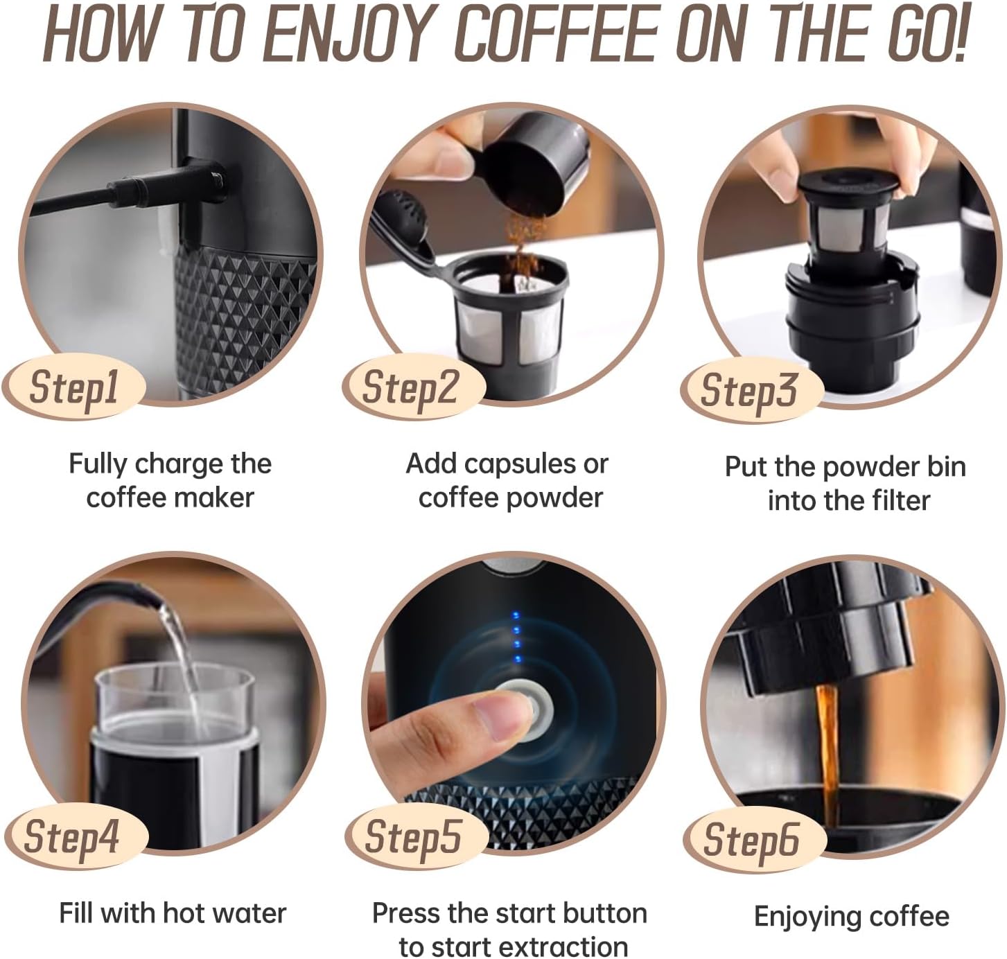 Portable Espresso Maker, Type-C Rechargeable Electric Travel Coffee Machine Non-Heating Version for Office Travel Camping Outdoors