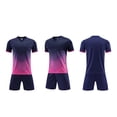 thumbnail image 4 of Virmaxy Youth Gradient Color Block Football Jersey Set V Neck Short Sleeve Stripe Quick Dry Breathable Two Piece Athletic Training Outfit, for 5-15Y, 4 of 7
