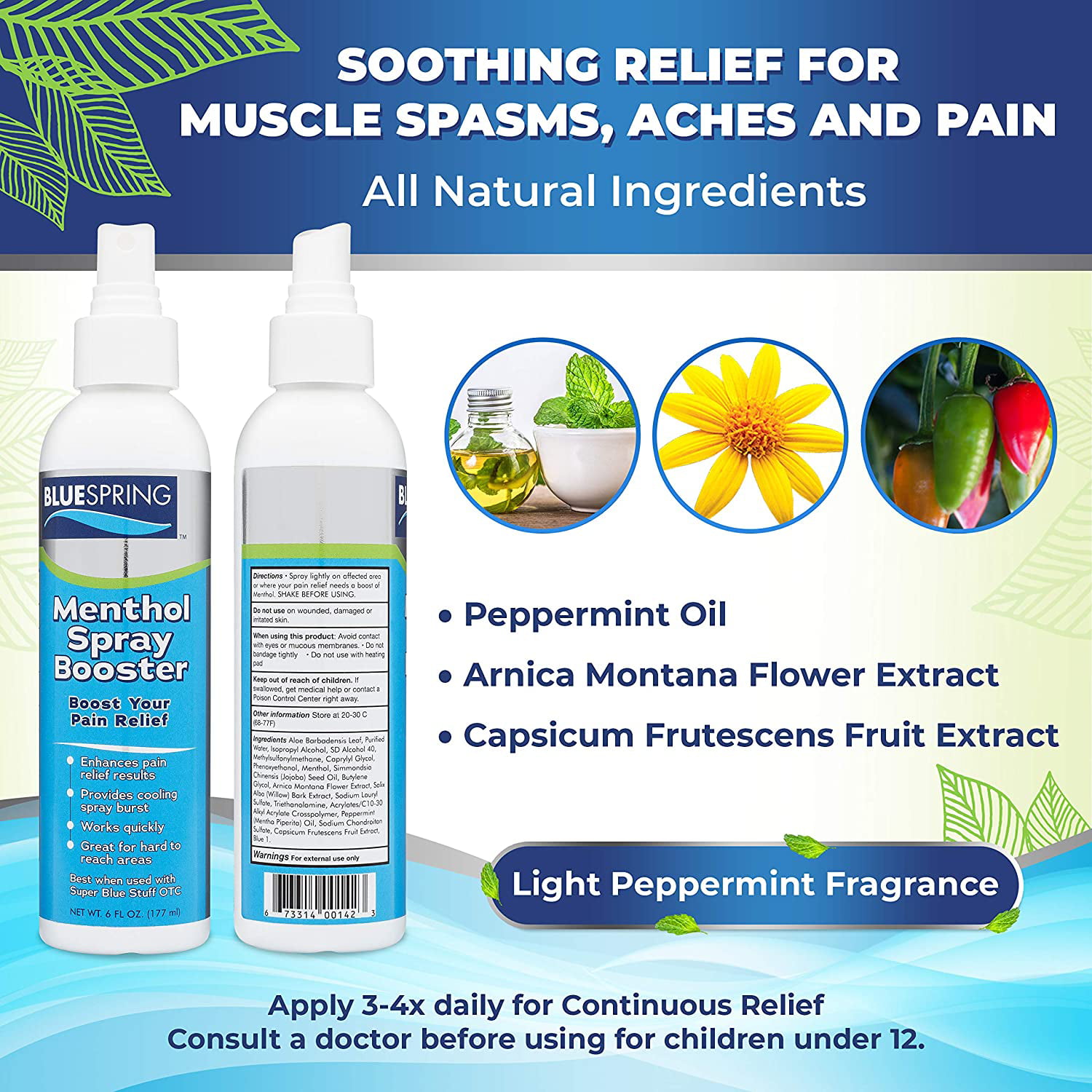 BlueSpring Back Pain Relief Spray, [6 oz] Menthol Spray Booster ...