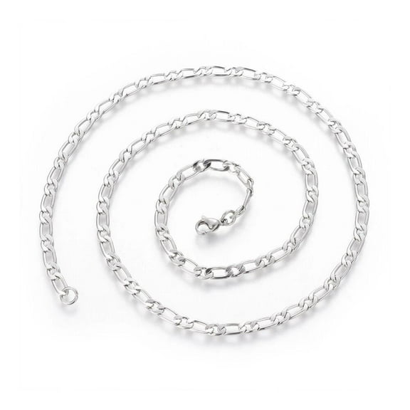 304 Stainless Steel Figaro Chain Necklace Lobster Silver Color 24" 4Mm  A207