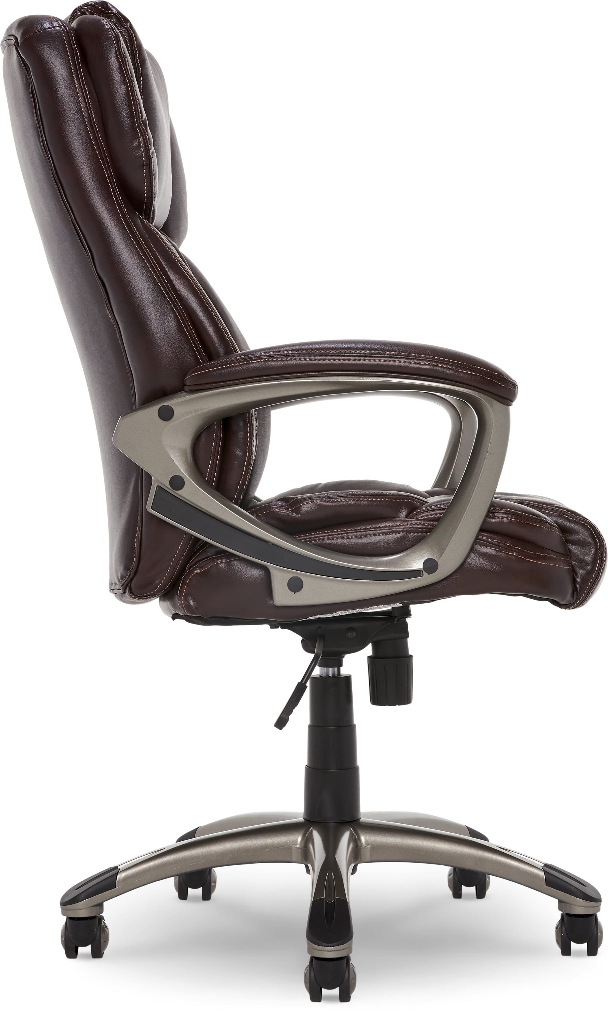 Serta Garret Executive Office Chair, Ergonomic Mid-Back with Lumbar Support, Semi-Plush Cushion and Body Pillows, Padded Armrests, Swivel Base, Bonded Leather, Brown