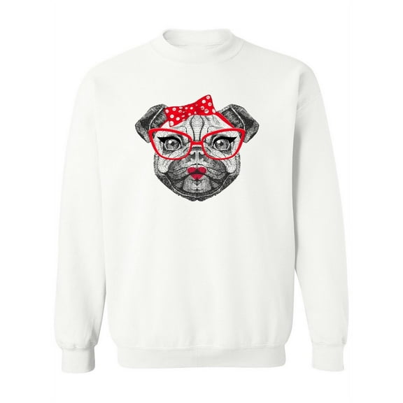 Hand Drawing Female Hipster Pug. Sweatshirt Women -Image by Shutterstock, Female Medium