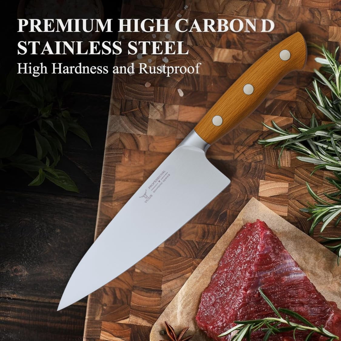 8-Inch Chef Knife, German 1.4116 Stainless Steel Blade, Red Wood Handle, Professional Kitchen Knife for Slicing, Chopping & Dicing, Gift Box