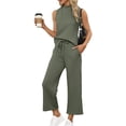 thumbnail image 1 of Conjunto de 2 piezas SAMPEEL pantalones anchos, casuales, primaverales, acogedores, sin mangas, verdes, 1 of 6