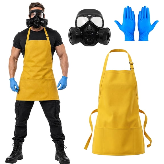 Forfamy Hazmat Suit Costume Men 3 Pcs Halloween Hazmat Costume Set Mask Gloves Halloween Costumes for Men Aldult Dress Up Fancy Dress Costumes