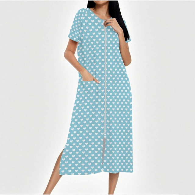 Camisón largo con cremallera para mujer, bata de punto, largo completo, color degradado, con bolsillos