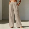 thumbnail image 4 of Elastic Waistlowy Casual Pants for Women Linen Wide Leg Trousers with Pockets Pants for Beach or Travel Beige M, 4 of 6