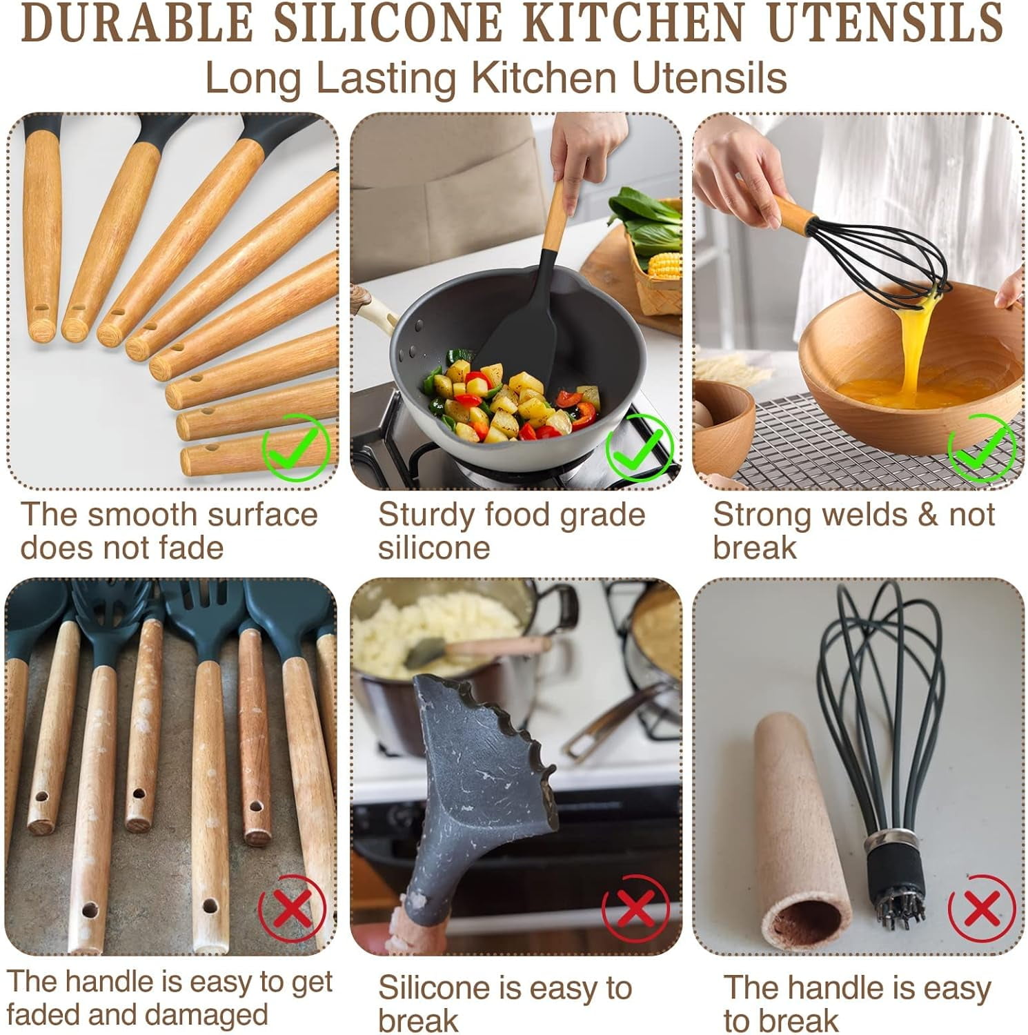 Kitchen Cooking Utensils Set, 33 pcs Non-stick Silicone Cooking Kitchen Utensils Spatula Set with Holder, Wooden Handle Silicone Kitchen Gadgets Utensil Set (Black)