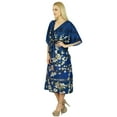 thumbnail image 4 of Bimba Women Mid Calf Cotton Kaftan Maxi Coverup Blue Kimono Sleeve Caftan, 4 of 8