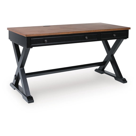 Signature Design by Ashley Wildenauer Home Office Desk - Rich Brown Butcher Block Top with Satin Black Base