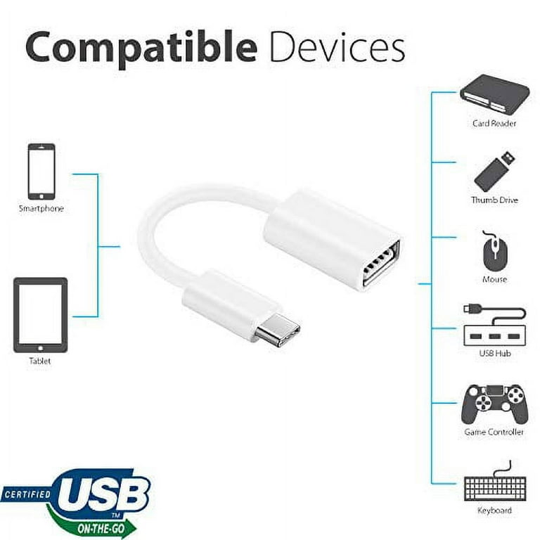 OTG USB-C 3.0 Adapter (2 Pack) Compatible with Android Tablets/ Winds/ PC  /Mice/Digital Camera's for multi use functions such as keyboard/thumb  drives/mice/etc. (WHITE) 