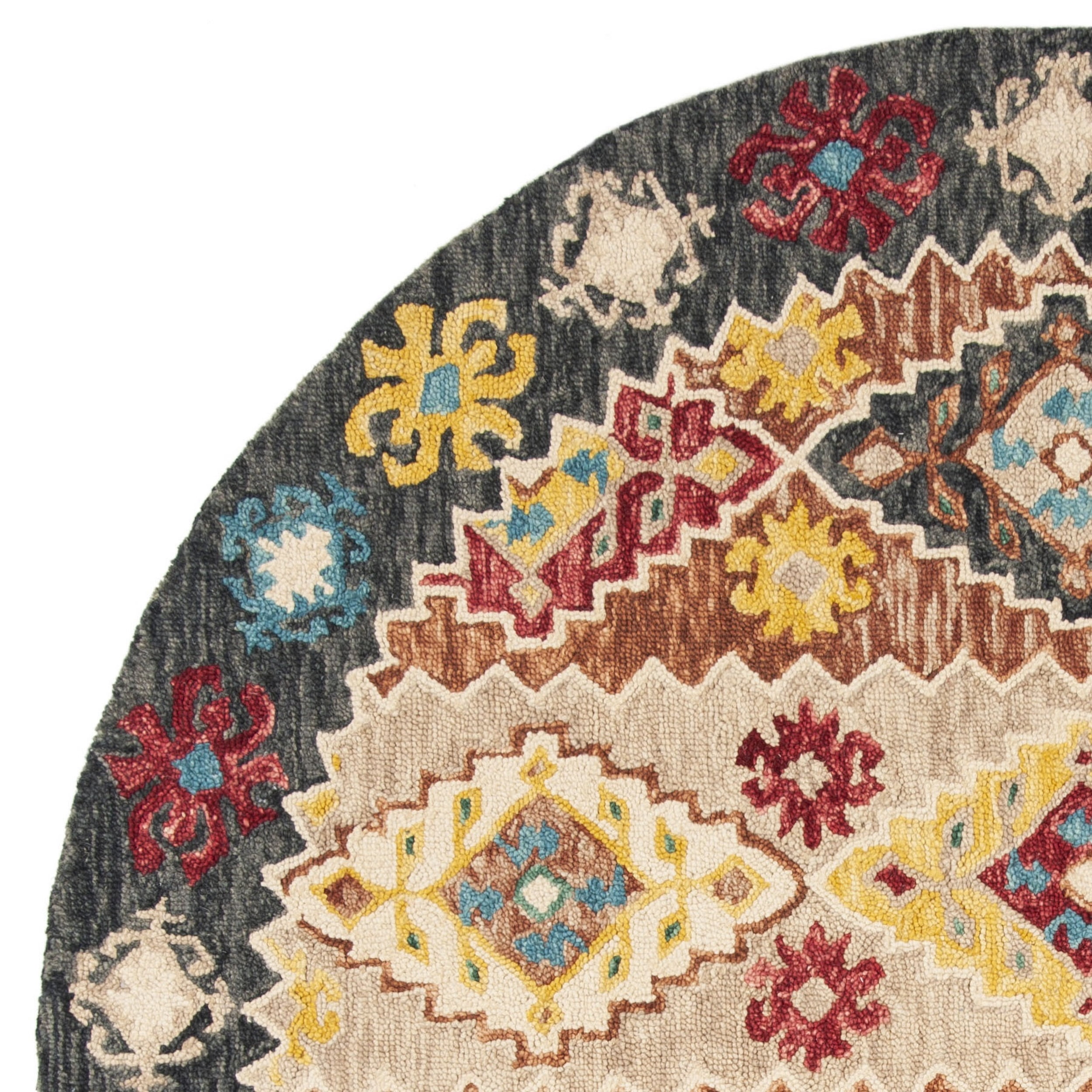 SAFAVIEH Aspen Jovka Geometric Wool Area Rug, Beige/Charcoal, 7' x 7' Round
