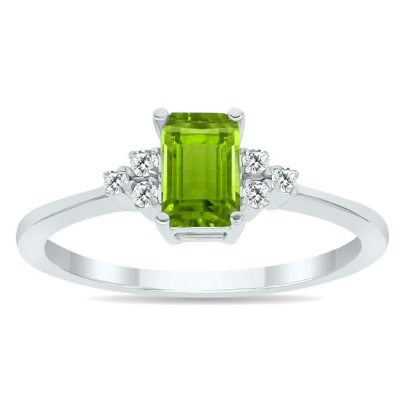SZUL Women's Peridot and Diamond Regal Ring in 10K White Gold