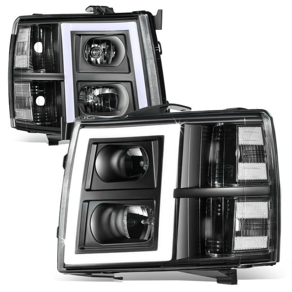 DNA Motoring For 07-13 Chevy Silverado 1500 2500 3500 LED DRL Projector Headlight Lamps Pair Black/Clear