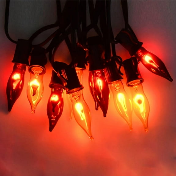 27.8ft Halloween Flame String Lights - 29 Flickering Orange & Purple C18 Bulbs for Indoor/Outdoor Fireplace, Yard, Party Spooky Decor