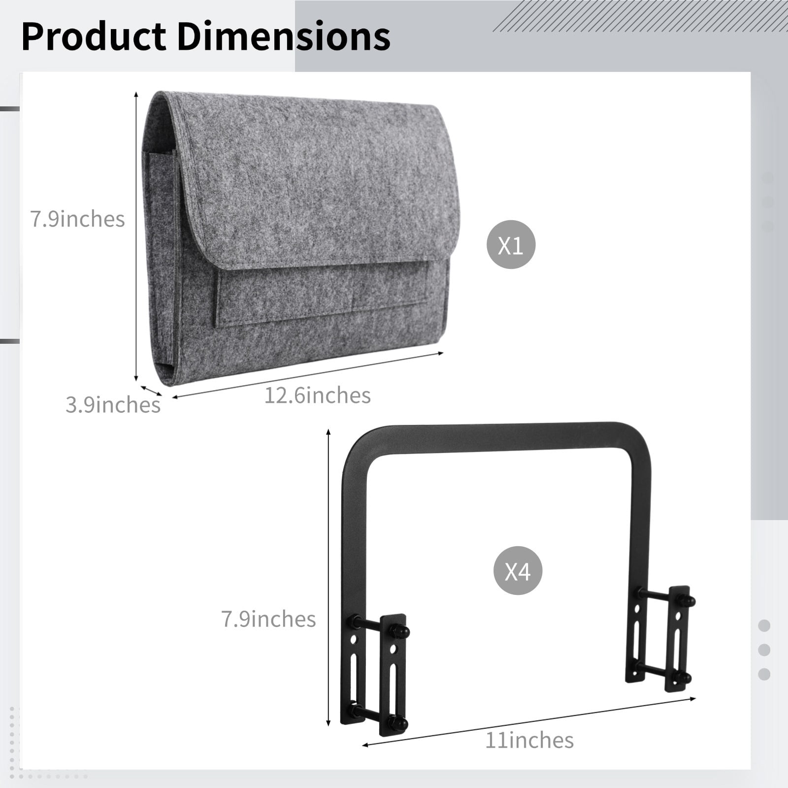 4 PCS Mattress Slide Stoppers with Felt Bedside Bag, Non-Slip Mattress Gripper Retainer Bars, Mattress Holder for Metal Bed Frame to Prevent Sliding