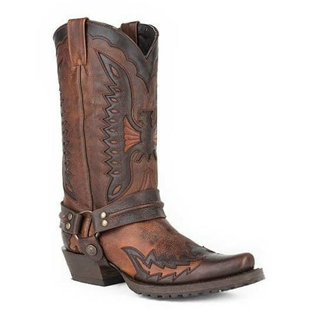 

Men s Stetson Biker Outlaw Eagle Boots Square Rocker Toe Handcrafted Brown