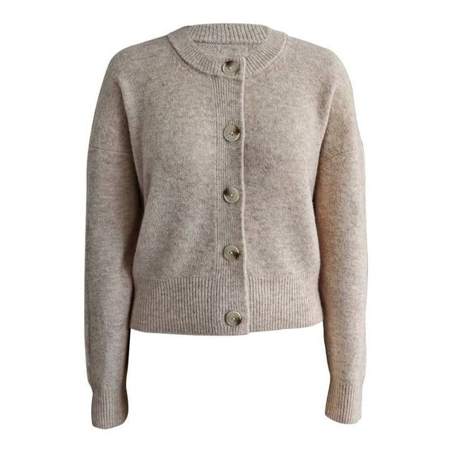 Suéter George para Mujer, con Botones al Frente Cardigan Hombro Caído Cuello Redondo Beige Talla EG