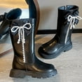 thumbnail image 3 of Dakaela 3-11Y Girls' Knee High Boots Cute Bow Side Zipper Slouchy Riding Boots Waterproof Fall Winter Princess Dressy Boots Black 1.5, 3 of 9