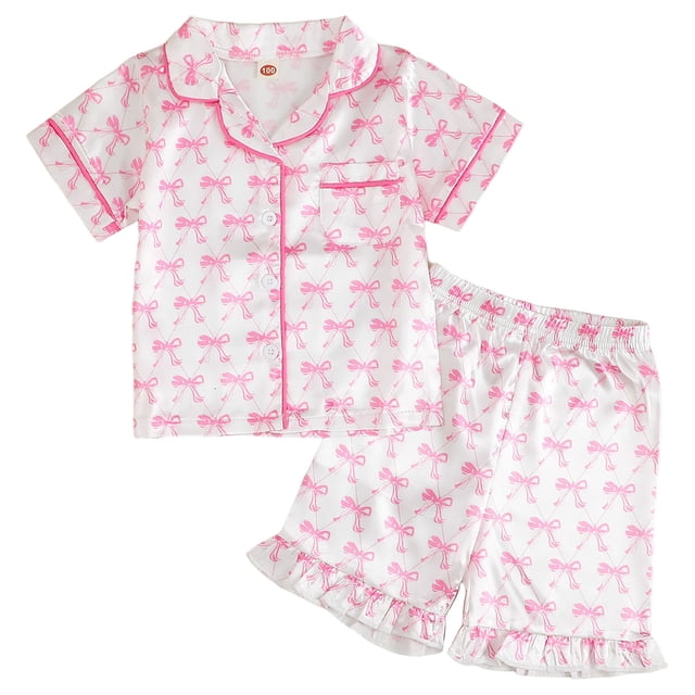 Wxirdiow Pajamas for Toddlers Girls Pajamas Silk Satin Pajama Set 2 Piece Button Down Pjs Toddler Girls Sleepwear Pink Size,4-5 Years