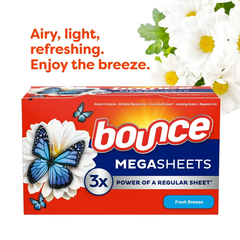 Bounce Mega Dryer Sheets, Fresh Breeze, 80 Count Pack, Extra