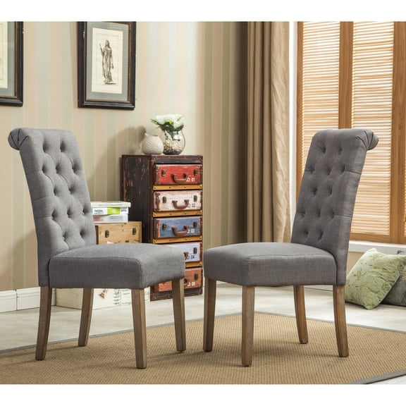 Grey Parsons Style Solid Wood Chairs / Beautify Dining Area Set of 2