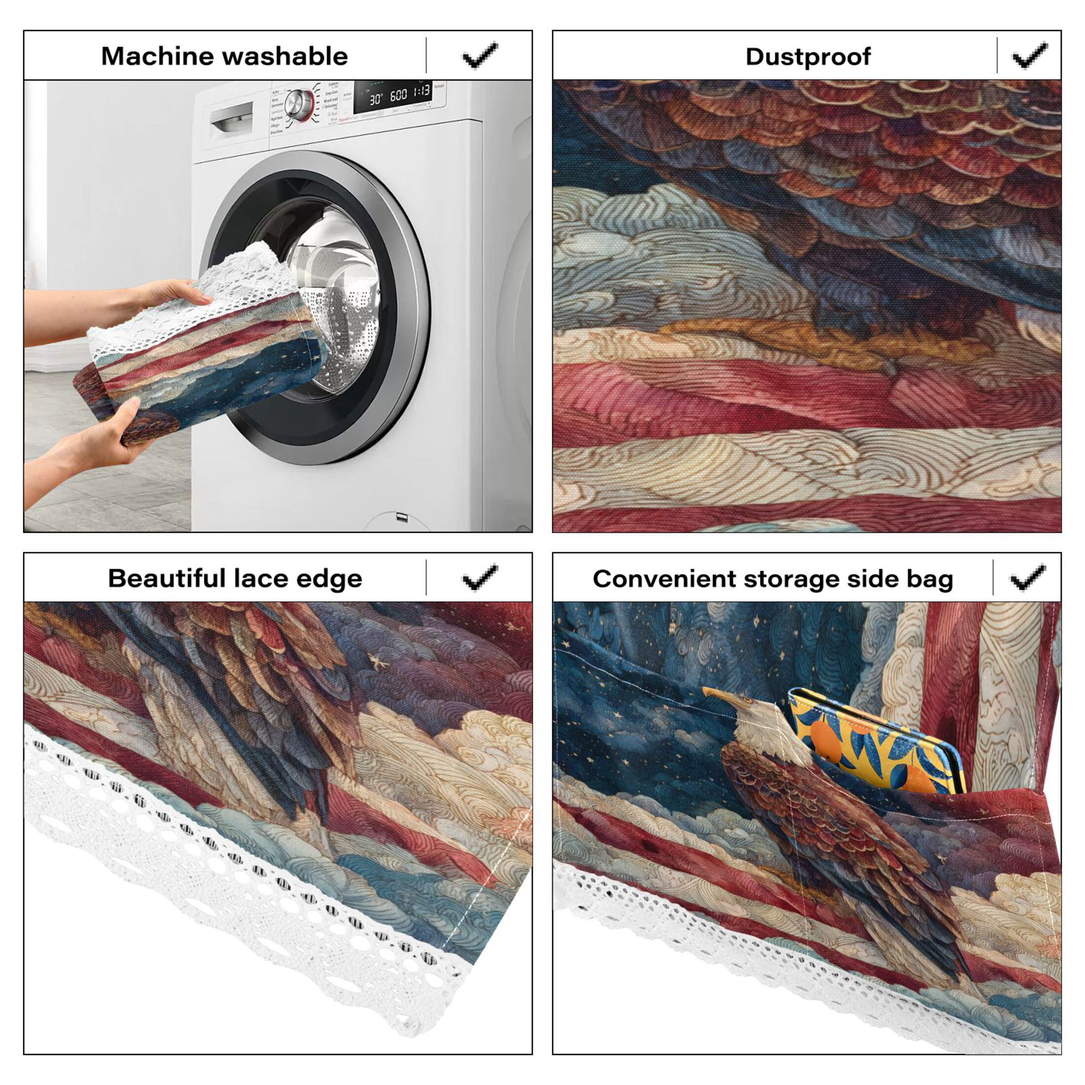 Wobogo Patriotic Bald Eagle Sky Washing Machine Cover Dustproof Washer Dryer Cover Waterproof Laundry Room Decorative Protector
