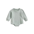 thumbnail image 1 of ZAXARRA Baby Sweatshirt Romper Long Sleeve Round Neck Solid Color Ribbed Bodysuit Infant Fall Outfit, 1 of 8