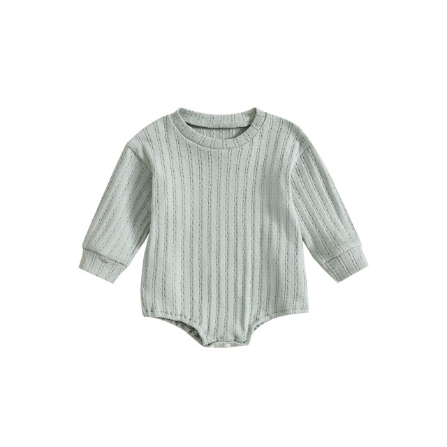 ZAXARRA Baby Sweatshirt Romper Long Sleeve Round Neck Solid Color Ribbed Bodysuit Infant Fall Outfit