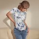 thumbnail image 3 of Balery Indigo Tie Dye Body de cuello redondo de manga corta para mujer Tops de manga corta Tops básicos-Medium, 3 of 7