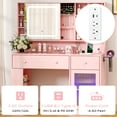 thumbnail image 6 of Ktaxon Makeup Vanity with Lighted Mirror,  Vanity Table Set w/ Charging Station, Side Rack, Macron Pink, 6 of 10
