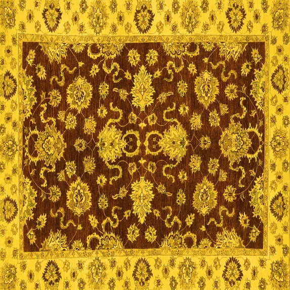 Ahgly Company Machine Washable Indoor Square Oriental Yellow Traditional Area Rugs, 3' Square