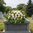 thumbnail image 4 of Roiihwy Memorial Day Decor Artificial Satin Saddle Flower, Tombstone Decoration, Cemetery Grave Memorial Flower, 23.6in White, 4 of 7
