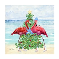 Canvas Wall Art - Jean Plout 'Coastal Christmas Flamingos A' Wall Art for Living Room, Bedroom, or Office DÃ©cor by Trademark Fine Art - 14 x 14 Inches