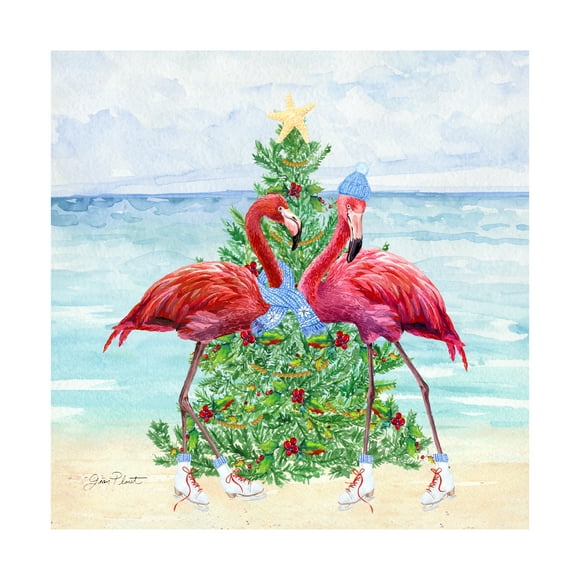 Canvas Wall Art - Jean Plout 'Coastal Christmas Flamingos A' Wall Art for Living Room, Bedroom, or Office DÃ©cor by Trademark Fine Art - 14 x 14 Inches