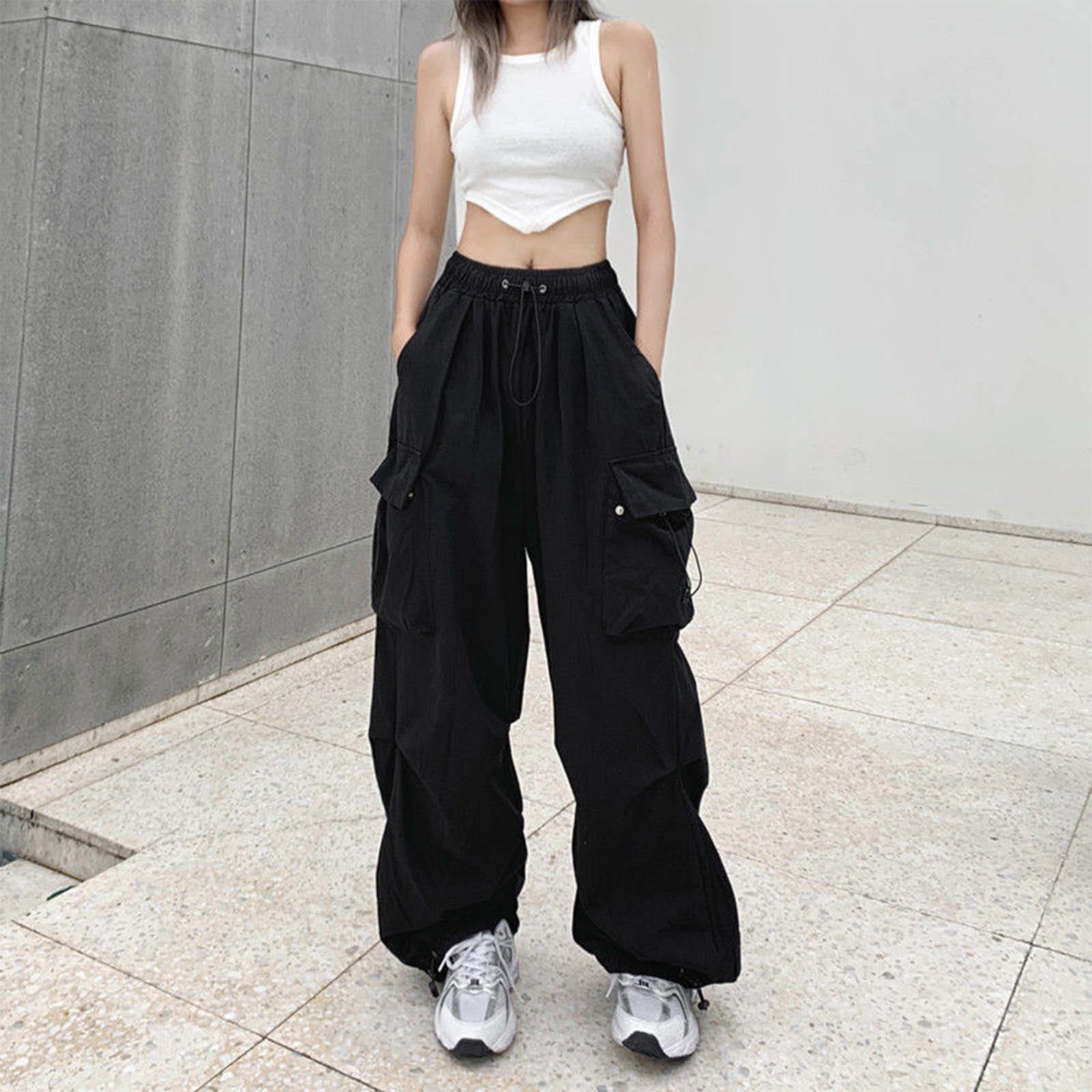 Womens Pants Casual Trendy Baggy Cargo Streetwear Hop Joggers Sweat Drawstring Casual Loose Wide Leg Trousers Pant