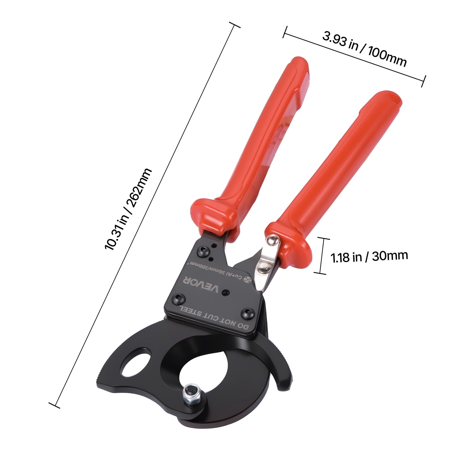 VEVOR Ratcheting Cable Cutter, Spring Steel Blades with PVC-Coated Handles, Quick-Release Button, Heavy Duty Ratchet Cable Wire Cutter for Cutting Copper & Aluminum Cables Up to 600 MCM / 300 mm²