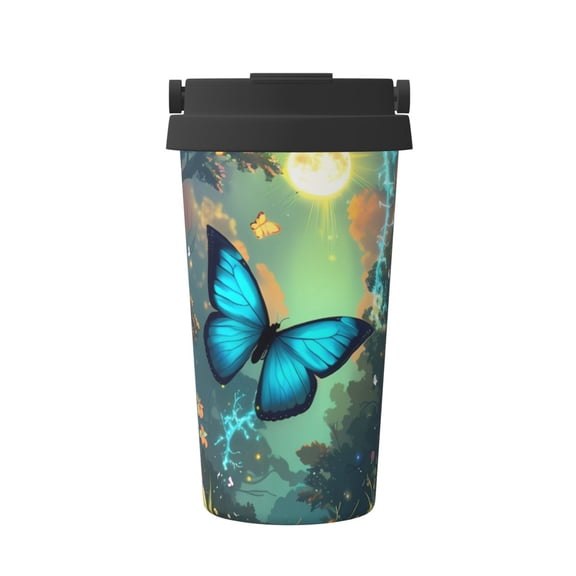 Logiee Enchanted Forest Butterfly A Print Stainless Steel Coffee Tumbler, Travel Coffee Mug, Insulated Coffee Mug with Lid, Spill Proof Coffee Cup, Portable Thermal Mug