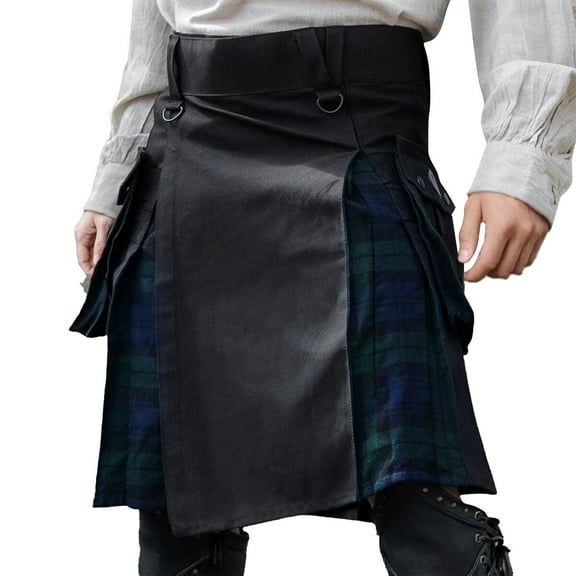 XIYON Men's Casual Pants Stylish Skirt Scottish Festival Tartan Pleated Design For Everyday Use Trousers Relaxed Fit