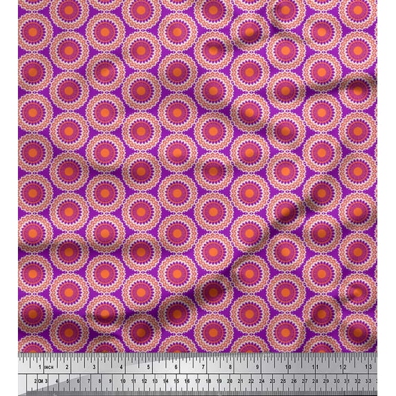 Soimoi Purple Georgette Viscose Fabric Mandala Geometric Printed Craft Fabric by the Yard 42 Inch Wide