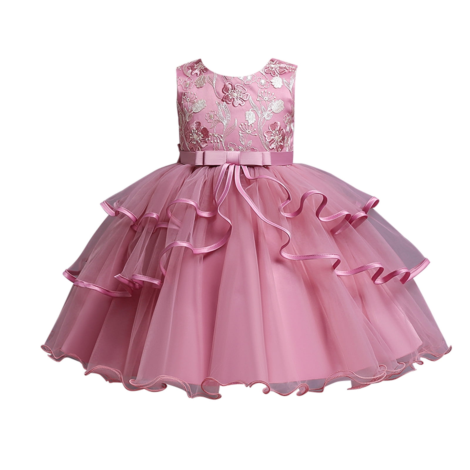 Details about   Childrens Kids Girls Cute Striped Blue and Pink Flower Spring Party Dress Gown 