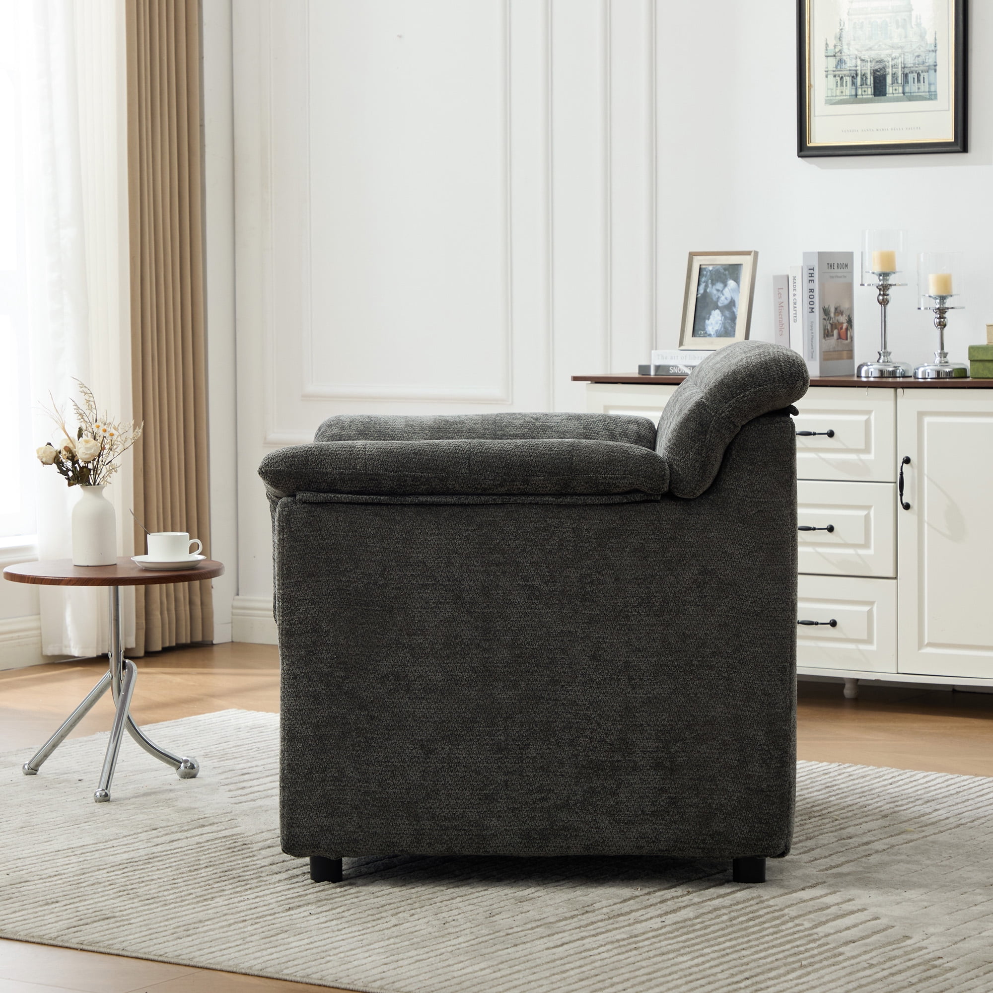 HOQBN 38" Oversized Accent Chair,Chenille Upholstered Living Room Chairs,Modern Arm Chair for Living Room, Bedroom,Gray