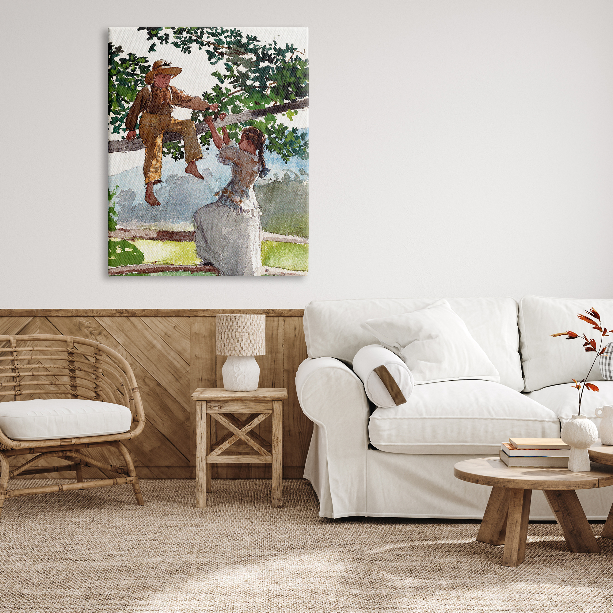 Stupell Industries Children Playing Climbing Tree Traditional Clothing Painting Gallery Wrapped Canvas Print Wall Art, Design by Lettered and Lined