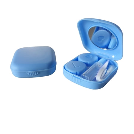 Erewa Contact Lens Case, 2 Pack Portable Contact Lens Box Kit with Mirror, Compact Soak Storage Kit for Travel (Blue)