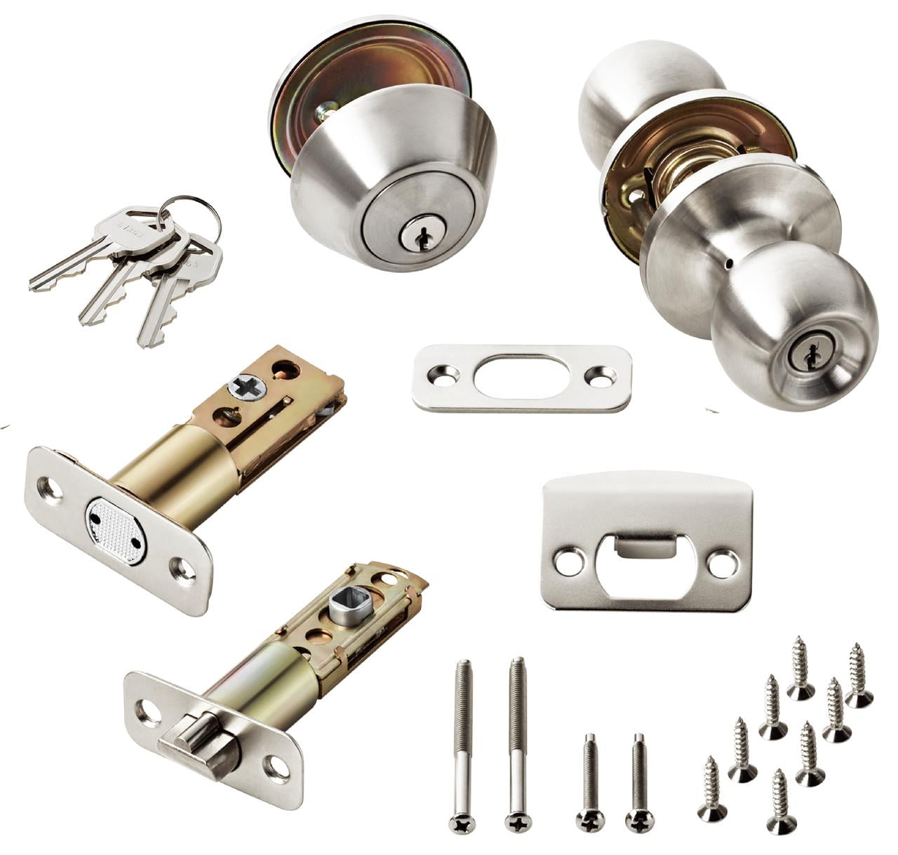 Hyper Tough Keyed Entry Ball Doorknob Lock and Single Cylinder Deadbolt Stainless Steel Finish Combo Pack