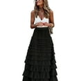 thumbnail image 3 of Women'S Long Maxi Tulle Skirts A Line Ruffle High Waisted Tiered Layered Mesh Tutu Skirt Petticoat Black M, 3 of 8