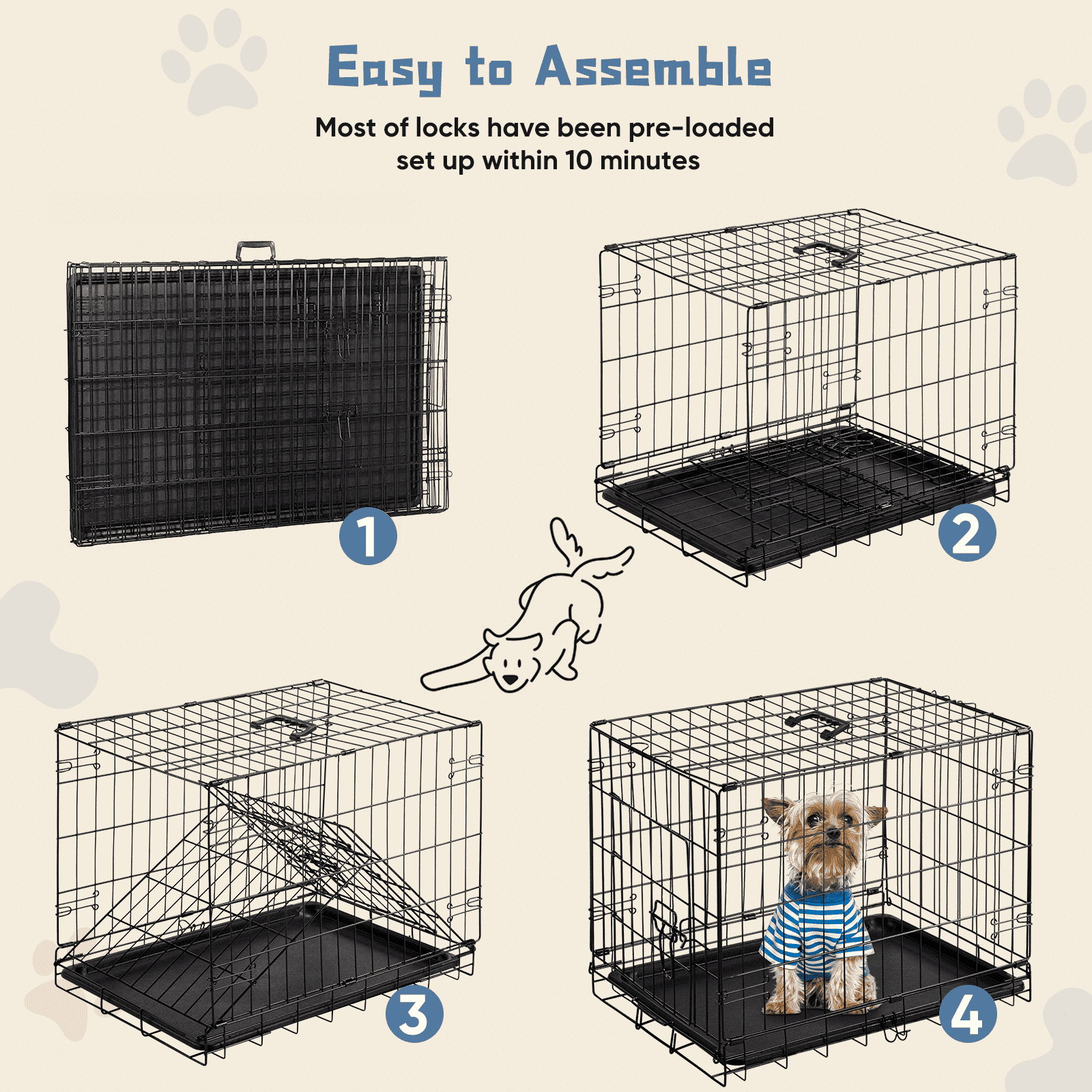 MAYEERTY 30in Dog Cage Single-Door Secure Lock Collapsible Metal