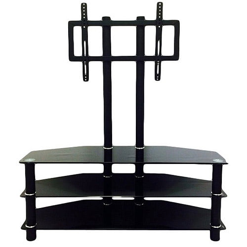 Hodedah Black 3Shelf Glass TV Stand with Mount for TVs up to 42