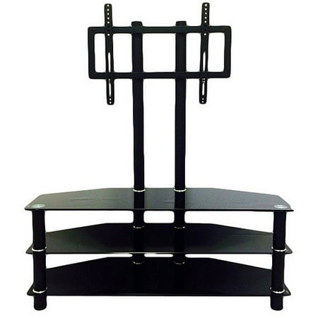 Hodedah Black 3-Shelf Glass TV Stand with Mount for TVs up to 42″ Hodedah Black 3-Shelf Glass TV Stand with Mount for TVs up to 42″